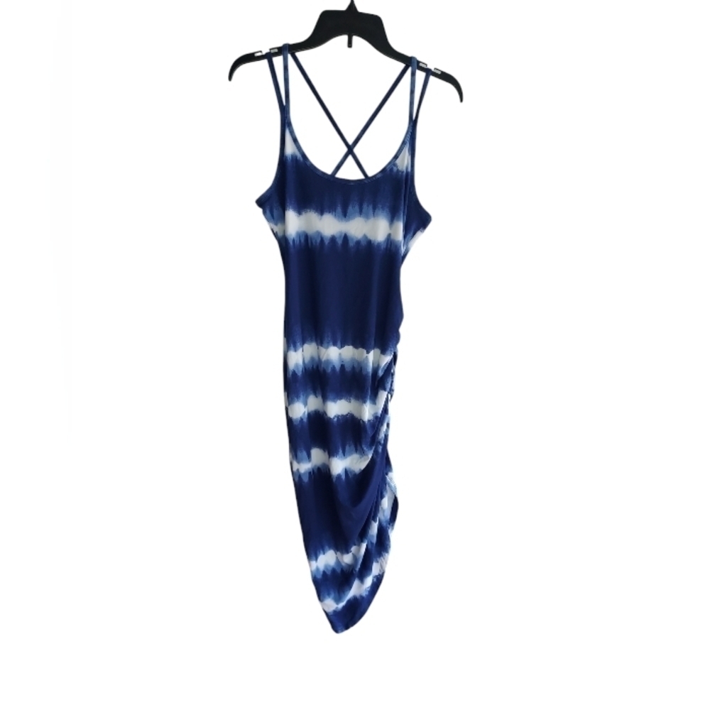 Almost famous blue and white striped dress scrunch on side